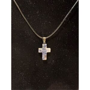 Marble Stone Cross on a Black Necklace Cord